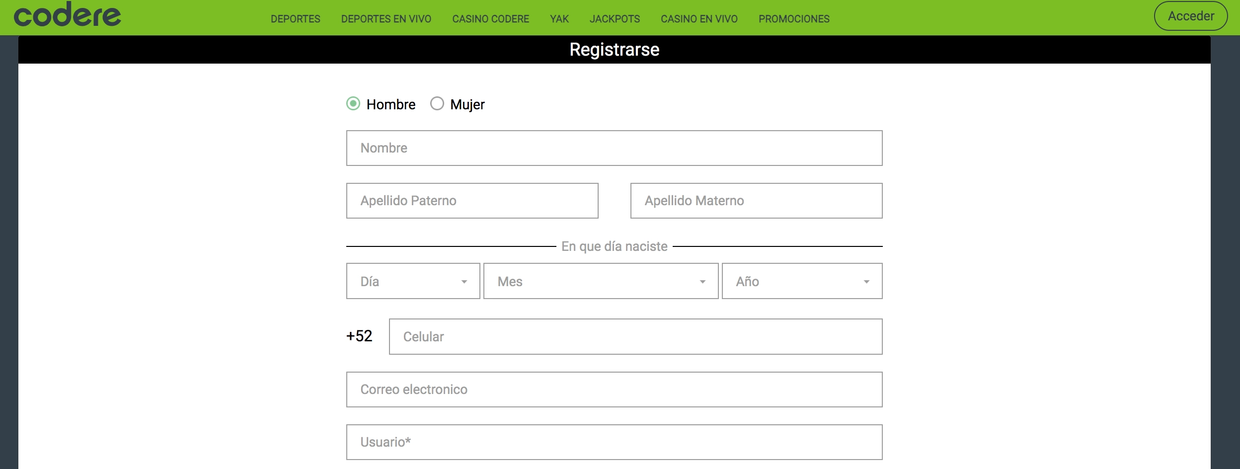 Registro en Codere México